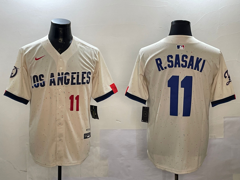 Men Los Angeles Dodgers 11 R Sasaki cream 2025 MLB nike jersey style 3